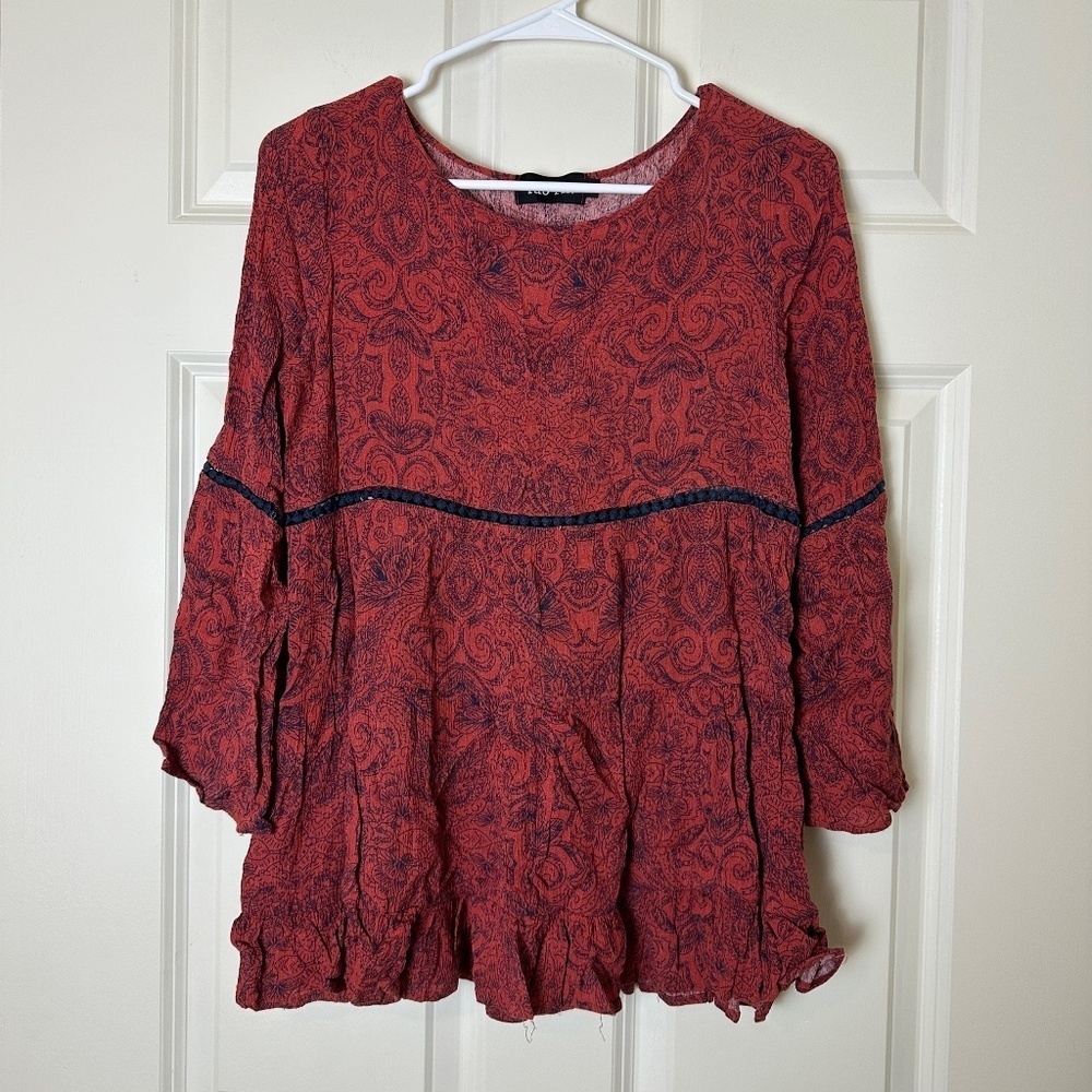 Fab'rik Orange Quarter Sleeve Print Blouse Women Size S